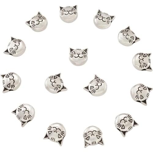 Tibetan Style Antique Silver Color Cat Head Beads For Jewelry Making Big Hole Star Heart Shape Metal Bead Diy Findings Handmade