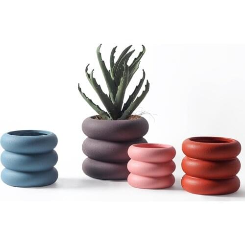 Nordic Style Colorful Ceramic Flowerpot Succulent Cactus Planter Green Flower Pot With Tray For Garden Decoration Potted Plants