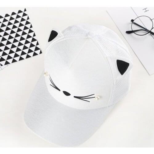 Parent child fashion adjustable cute embroidered hat cat ear button hat pearl baseball hat
