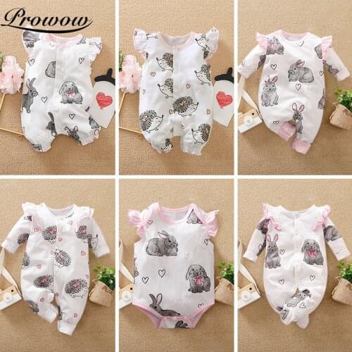 Prowow Baby Girl Clothes Hedgehog Rabbit Babys Rompers Ruffle Summer Jumpsuit For Kids Baby Sleepwear For Newborns Overalls