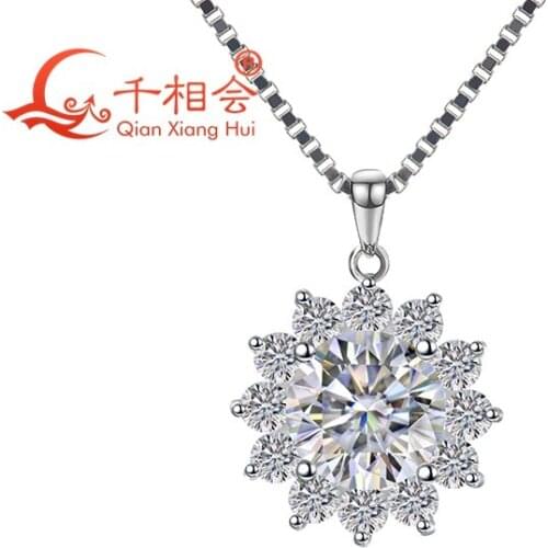 DF white color 8mm moissanites stone flower pendants round shape with 925 silver for necklace