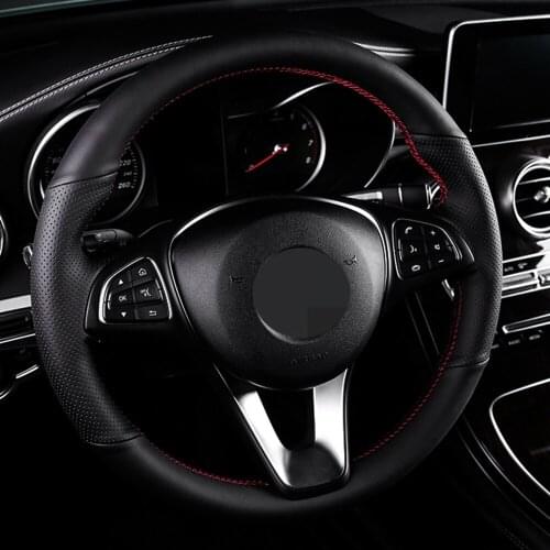 DIY Black Faux Leather Steering Wheel Cover For Mercedes-Benz c200l glc 260 gla200 e300 steering wheel cover hand-stitched