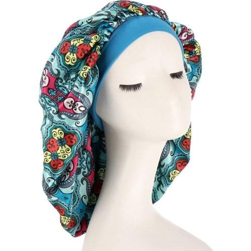 Long Hair Sock Cap Sleep Hat Wrap Night Cap Hair Care Bonnet Nightcap Women Wide Band Elastic Satin Hat Headcover Baggy Protect