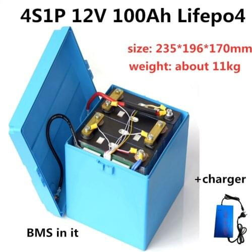 GTK Lifepo4 12V 100Ah Lithium iron battery pack with BMS for Solar System RV Electric Car Scooter Motorcycle Boat+10A charger
