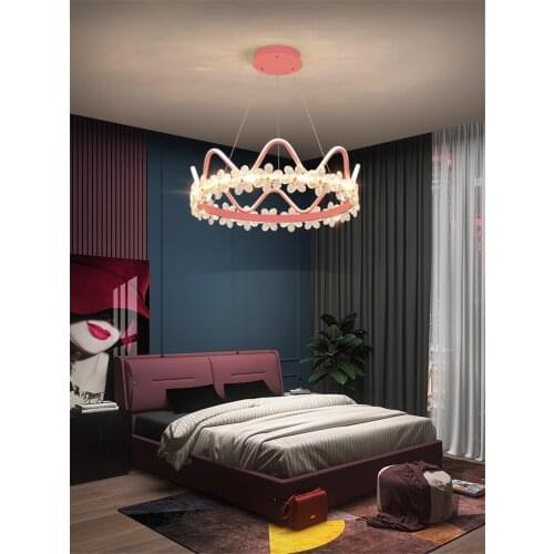 Crystal Crown Pink Ceiling Lights Girl Bedroom Light Luxury Childrens Room Lamp Dining Room Lighting LED Art Deco Ceiling Lamps