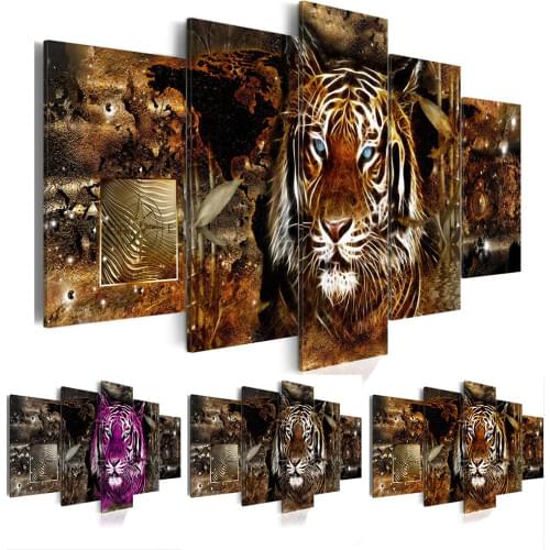 HUACAN 5pcs/set Diamond Painting 5D Animal Tiger Full Drill Square Diamond Art Embroidery Multi-picture