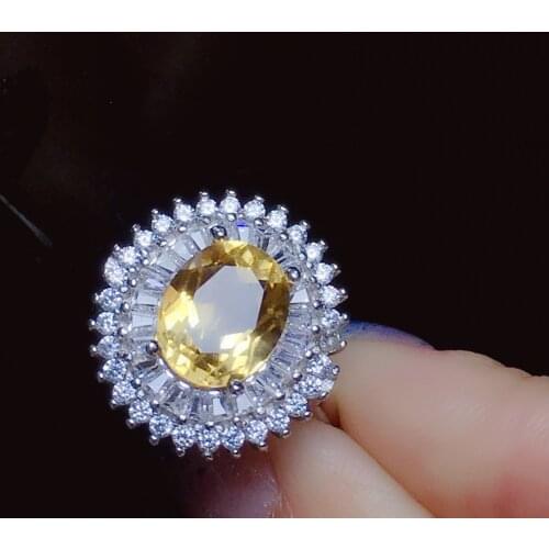 925 Silver Citrine Ring for Daily Wear 8mm*10mm Natural VVS Grade Citrine Ring Fashion Yellow Crystal Silver Ring