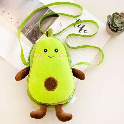 Creative Cartoon Childrens Avocado Fruit Plush Toy Messenger Bag Coin Purse Simple Womens Zipper Shoulder Bag Gift