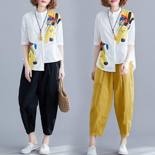 Summer Clothes 2021 New Casual Fashion Suit Irregular Shirt + Nine-point Pencil Pants Suits Two-piece Set Womens Outfits Y759