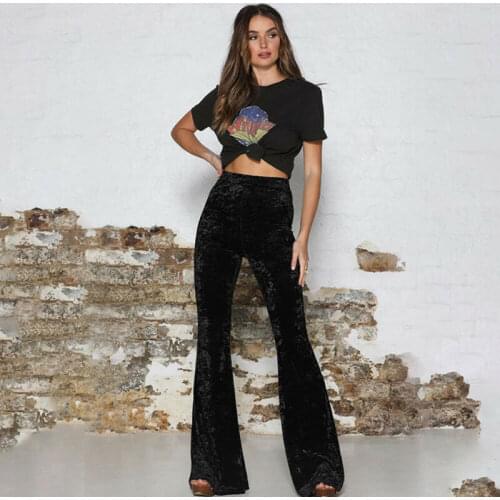 Fashion Women Pants Vintage Velvet High Waist Bell Bottoms Ladies Stretch Wide Leg Pants Trousers Womens Pants Streetwear