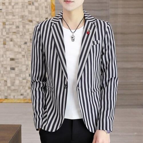 Mens Suits Korean style trendy Striped Small Suits, Spring and Autumn Mens Slim Jackets Size M-3XL