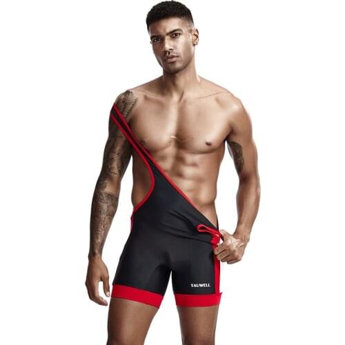 TAUWELL mens tank top jumpsuit sexy mens one-piece tights thin quick-drying fabric tights fitness wrestling body shape suit