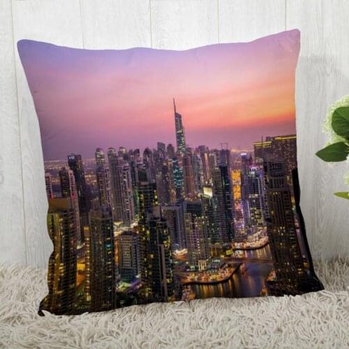 Custom Dubai Night Scenery Pillow Cases Square Pillowcase Christmas Zippered Pillow Cover 40*40cm,45*45cm(One Side)