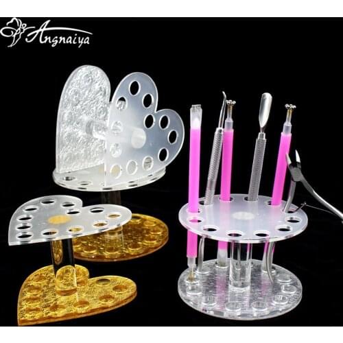 ANGNYA New Nail Display Stand Art Acrylic UV Gel Heart Shape Pen Holder 12 Holes Nail Polish Brush Shelves Nail Art Pen Display