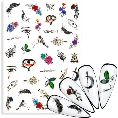 2021 New 3D Nail Stickers Black Lines Geometric Cat Rabbit Flower Nail Design Adhesive Sliders for Manicure Decoration Art Decal