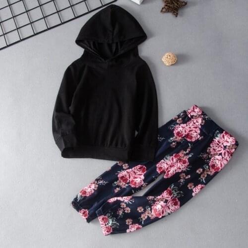 New Born Baby Girl Boy Clothes 2pcs Set Cotton Solid Hooded Long Sleeve Sweater Tops+floral Print Trousers Infant Clothing 6-24M