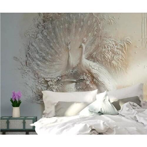 Custom wallpaper European retro 3D embossed peacock background wall living room bedroom TV background 3d wallpaper