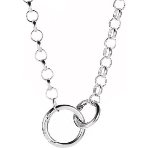 Exaggerated Necklace Double Circle Buckle Punk Chain Silver Color Necklace For Women Jewelry Gold Color Chocker Chain Choker