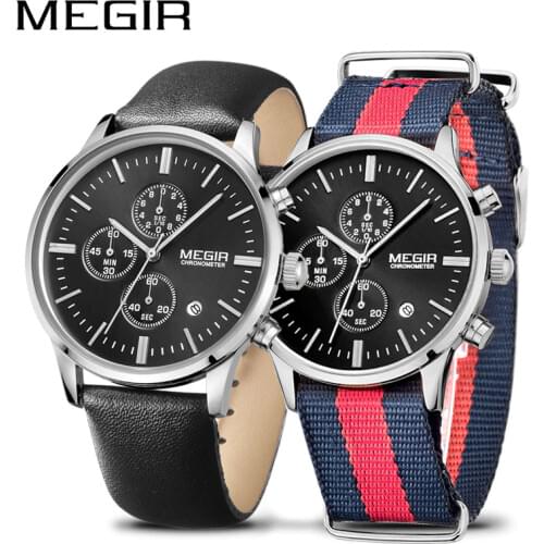 Luxury Brand MEGIR Watches Men Fashion Black Chronograph Lovers Quartz Watch Set Erkek Kol Saati Montre Homme Couple Wristwatch