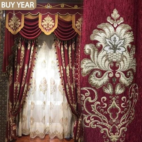 European Style Curtains for Living Dining Room Bedroom High-end Chenille Embroidered Curtains Finished Product Customization