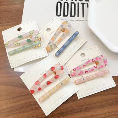 2pcs/set Acetate Fruit Hair Clips Water Drop Type Resin Acrylic Hairpins Duckbill clip Women Girls Hair Accessories