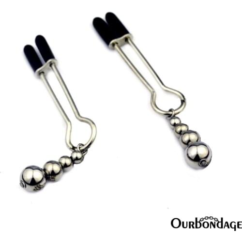 Ourbondage Stainless Steel Four Beads Shape Nipple Clamps Clips Adult Sex Toys For Women Lesbian Couples