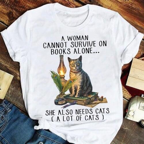 Women Fashion Vintage Cat Cute Funny Cartoon Short Sleeve Summer Tshirts Clothes Stylish T Top Lady Print Girl Tee T-Shirt