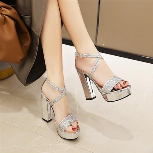 YMECHIC Gold Silver Cross Strap Crystal High Heels Sandals Women Bling Glitter Wedding Bridal Party Platform Heel Shoes Summer