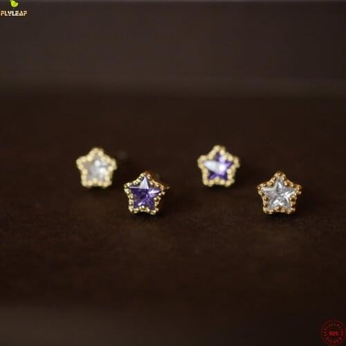 925 Sterling Silver Purple Zircon Star Stud Earrings For Women Small 14k Gold Ear Bone Earings Fashion Jewelry