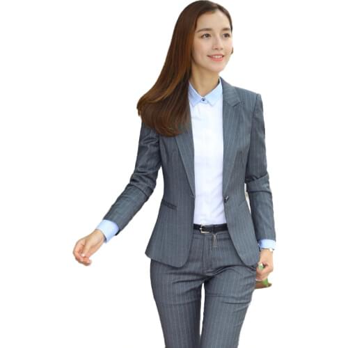 Female Elegant Formal Office Work Wear Black Grey Blazer Women Pant Suits Ladies 2 Pieces Sets Office Uniform Designs New Styles