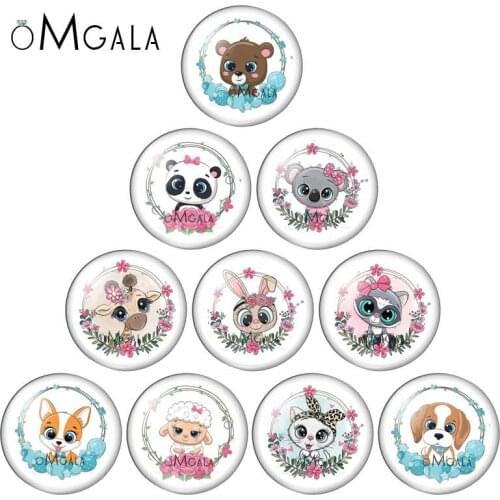 Panda Wolf Rabbit Flower Animals 10pcs 12mm/14mm/16mm/18mm/20mm/25mm Round photo glass cabochon demo flat back Making findings