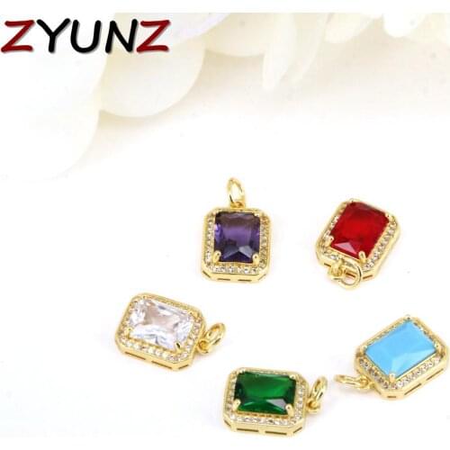 10PCS, Gold Color Colorful Crystal Trendy Vintage Square Charms Pendant Diy Earring Bracelet Necklace Jewelry Charms Accessories