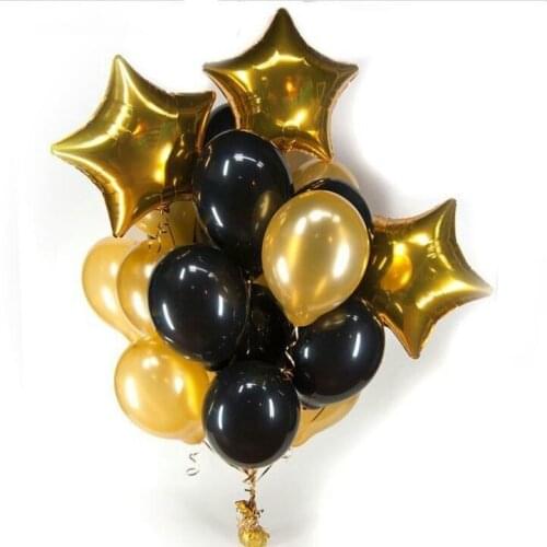 13pcs/lot 12 inch 3.2g pearl black Latex balloons with 18 inch gold star wedding birthday party decor inflatable air ball Supply