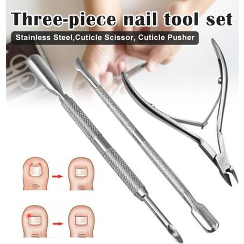 3pcs/set Stainless Steel Spoon Nail Cuticle Pusher Remover Cutter Nipper Clipper Cut Set MPwell
