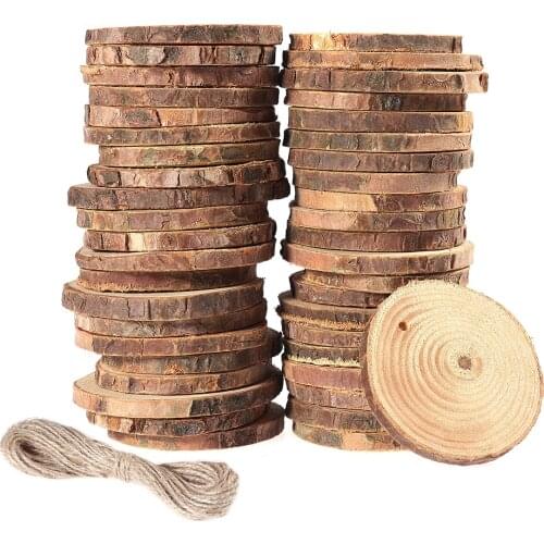 50pcs Wood Round Circle Slices Tree Bark Log Slices for DIY Craft Photo Props Christmas Ornanments Wedding