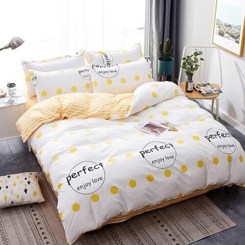 Aloe Cotton Sanding Four-piece Set Cartoon Fashion Skin-friendly Kit Soft Student Quilt Sheets Bedding Set