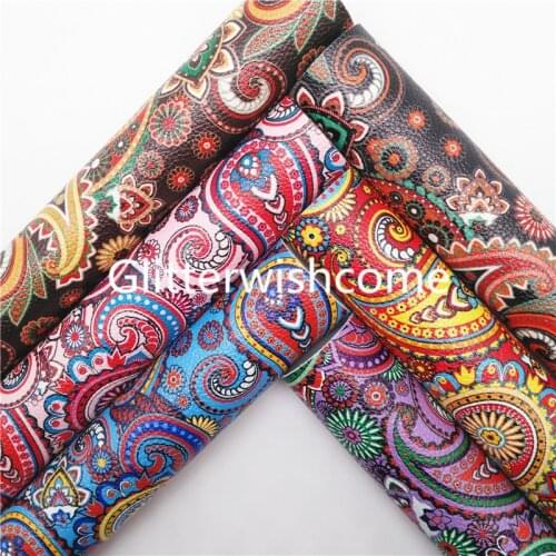 Glitterwishcome 21X29CM A4 Size Synthetic Leather, Flowers Printed Faux Fabric Sheets for Bows, GM929A