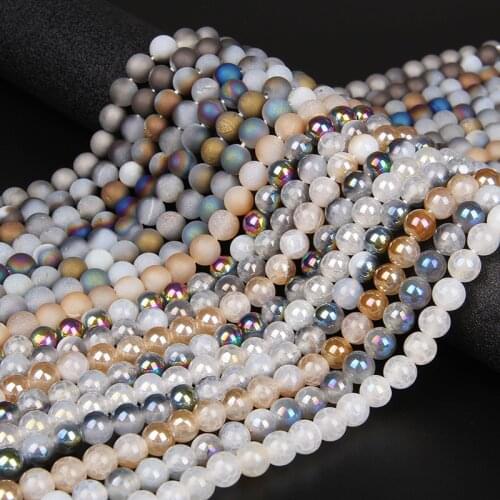 Natural Stone Rainbow Plated Cracked Agates Beads Colour AB Charms Spacer Beads For Jewelry Makeing DIY Handmade Bracelet Supply