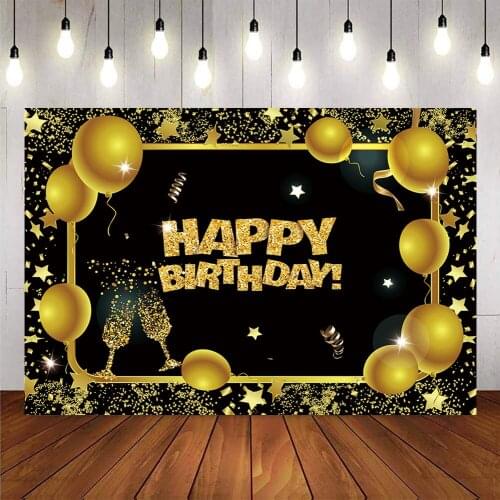 Photography background gold glitter balloons happy birthday Champagne customize party decoration background for photo studio