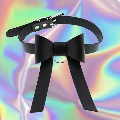 Goth Clothing Accessories Leather BowKnot Choker Necklace Collar Y2K Charms Punk Women Cosplay Jewelry 90s Style Aesthetics Gift