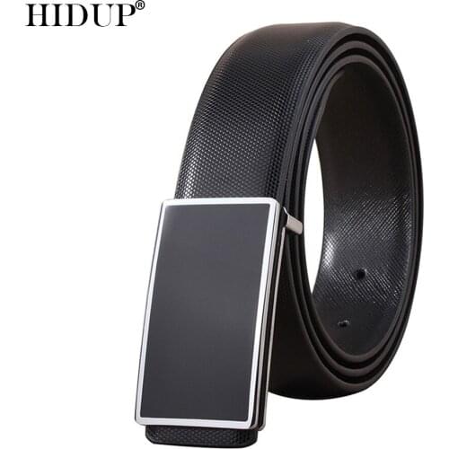 HIDUP Fashion Design Slide Buckle Metal Style Belts High Quality Soft Genuine Leather Strap Belts for Men 3.3cm Width AUTBTWJ007