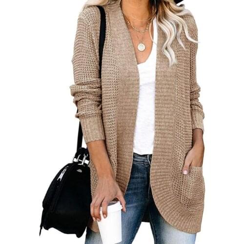 Women Autumn Winter Long Sleeve Open Front Cardigan Pockets Knit Coat Outerwear Womens Clothing