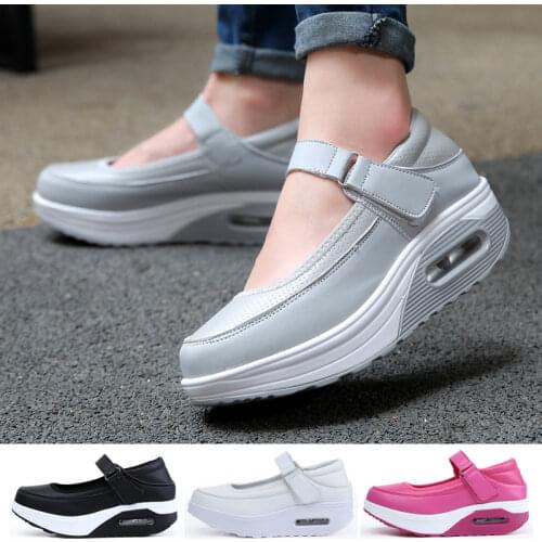 New Women Casual Leather Nurse Shoes Fashion Air Cushion Fitness Shake Shoes Non-slip Mother Shoes