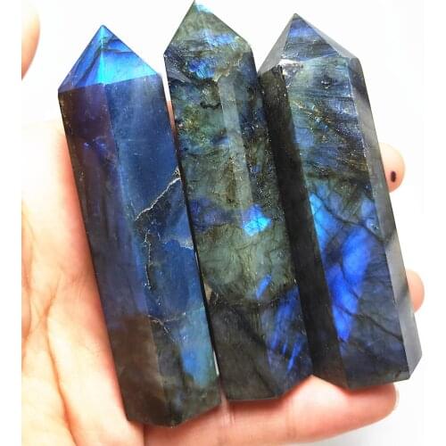Top Natural labradorite point Flash Feldspar crystal tower quartz wand points Reiki healing 220g