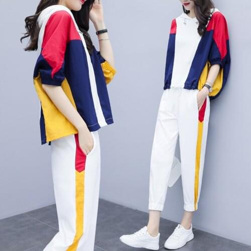 Summer Clothes For Women Sporting Set 2121 New Women Sporting Two Piece Set Womens Large Size Tracksuit Women Splice Tops+Pants