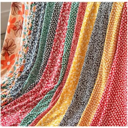 Summer Thin Flowers Print Rayon Fabric Handmade Sewing Clothing Dress Dolls DIY Patchwork Cotton Silk Fabrics Tissu By the Meter