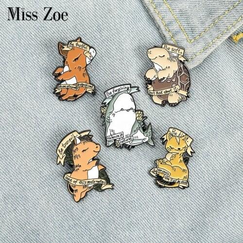 Be Kind Soft Enamel Pin Custom Whale Horse Turtle Cat Brooches Bag Lapel Pin Cartoon Animal Badge Jewelry Gift for Kids Friends