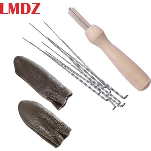 LMDZ 34Pcs Felt Pocked Needles Set 3 Sizes Felting Needles Wool DIY Craft Felt Tools with Wood Handle and Leather Finger Cots