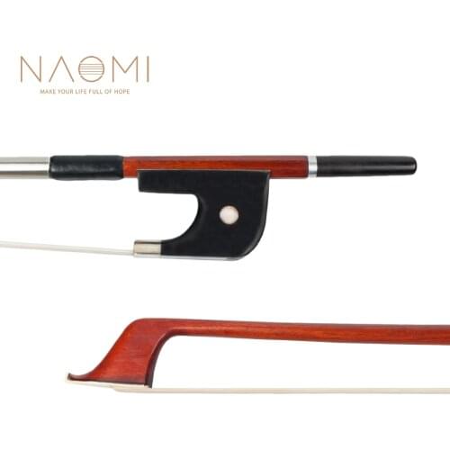 NAOMI German Style Double Bass Bow 4/4 Pernambuco Bow Round Stick Ebony Frog Natural Horsehair Well Balance