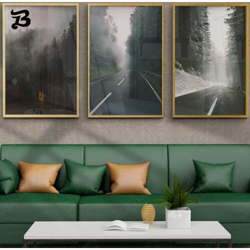 Canvas Painting Wall Art Landscape Painting Misty Forest Snow Mountain Road Scenery for Living Room Corridor Home Decoration